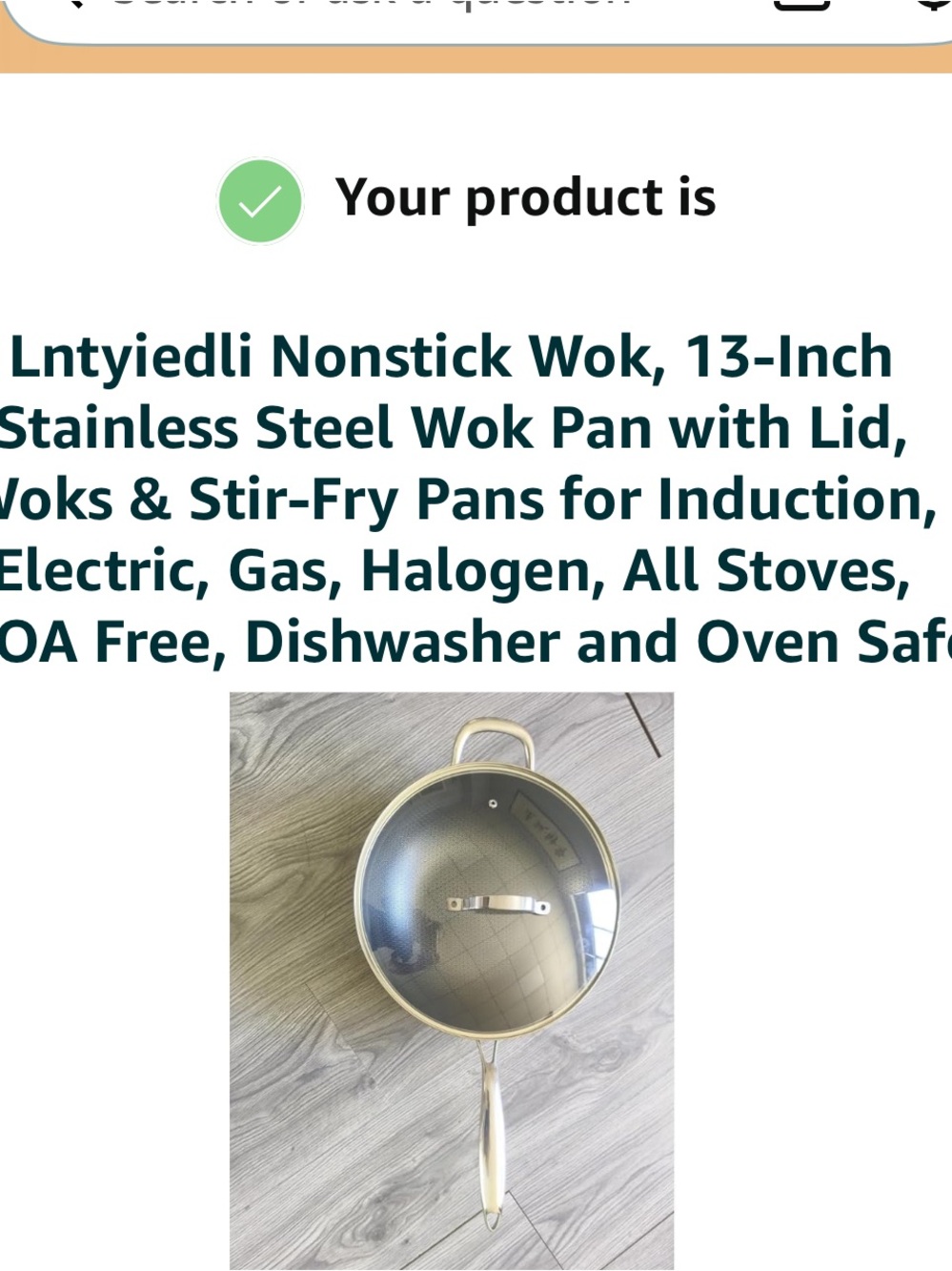Nonstick Stainless Steel 13" Wok with Lid -